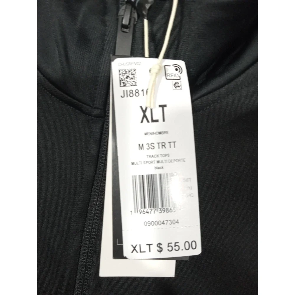 Adidas Mens Track Jacket XLT JI8816 Black White Three Stripe Full Zip